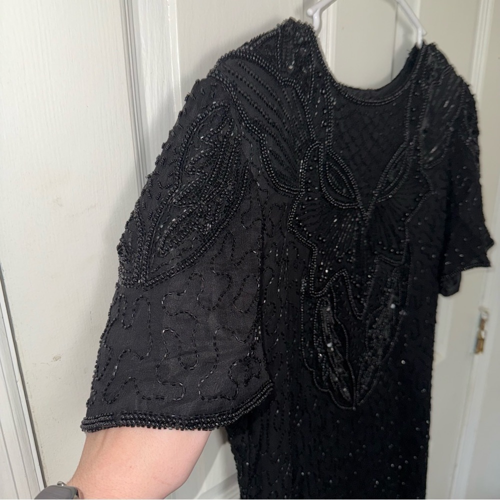 AP Ltd Elegant Black Beaded Midi Dress - Picture 3 of 13